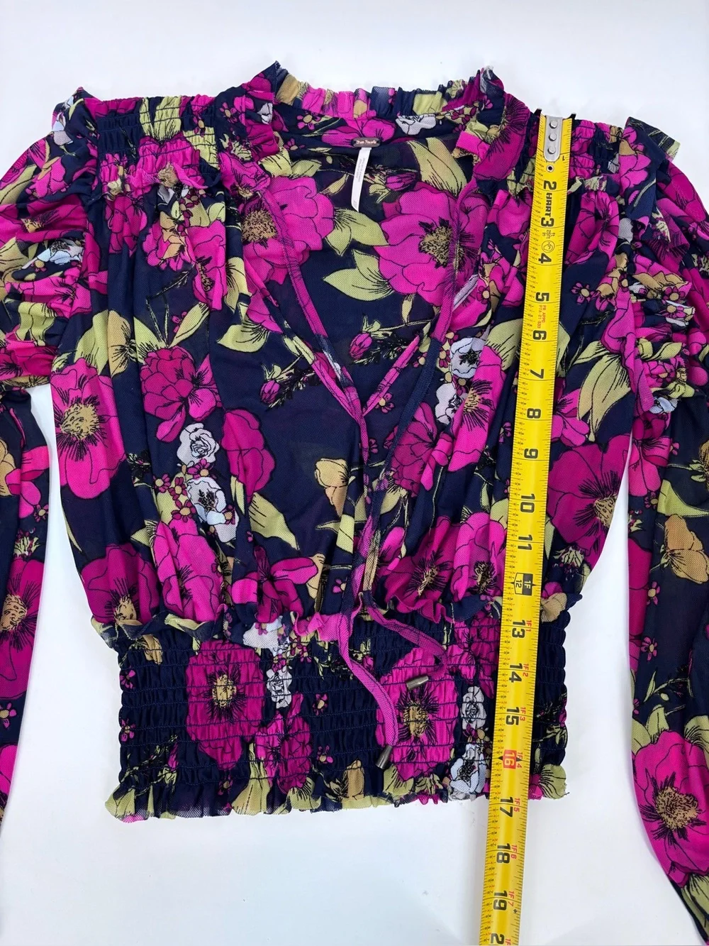 Free People Black Blouse with Fuchsia Floral Print